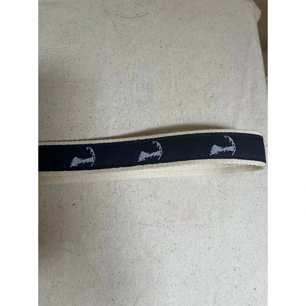 Cape Cod Belt Co Navy Ribbon Belt Preppy Embroidered Cape Cod Map Brass Buckle